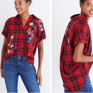 NEW Madewell Plaid Shirt with Floral Embroidery